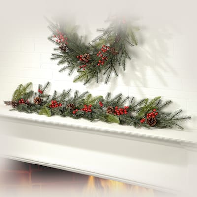 48" Noble Fir With Waterproof Red Berry Garland - Green Red