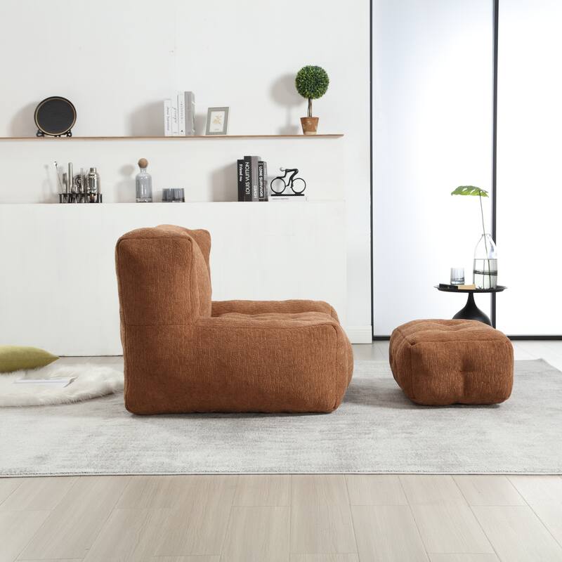 Fluffy bean bag chair with memory foam and ottoman
