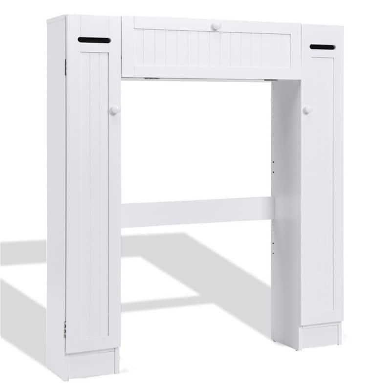 White MDF Over Toilet Storage Cabinet with Pull-Down Door and Shelves - 34.5" x 7" x 38.5" (L x W x H)