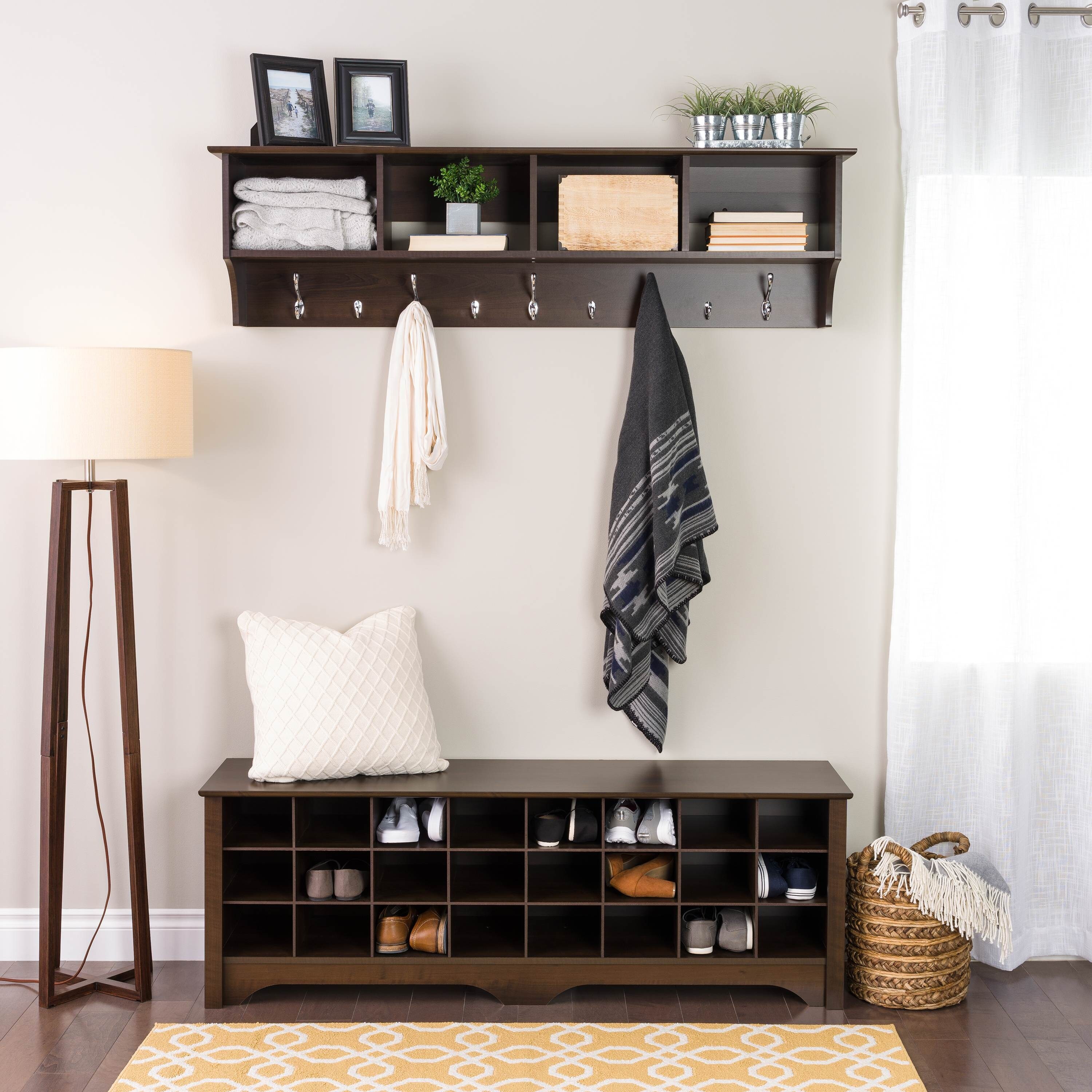 prepac entryway shoe storage cubby bench