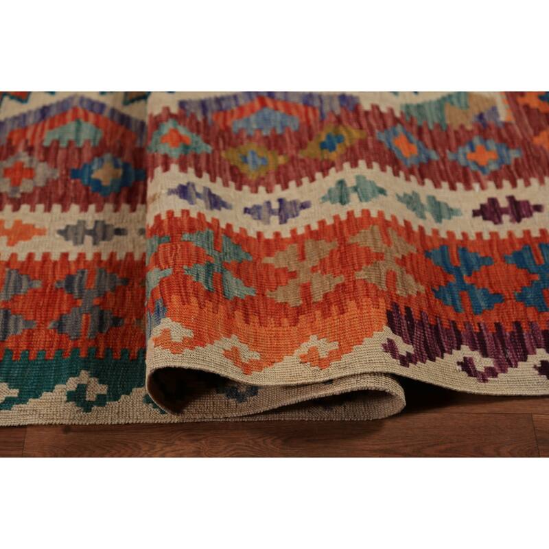 Geometric Kilim Oriental Large Rug Bedroom Hand-Woven Wool Carpet - 9'11"x 16'2"
