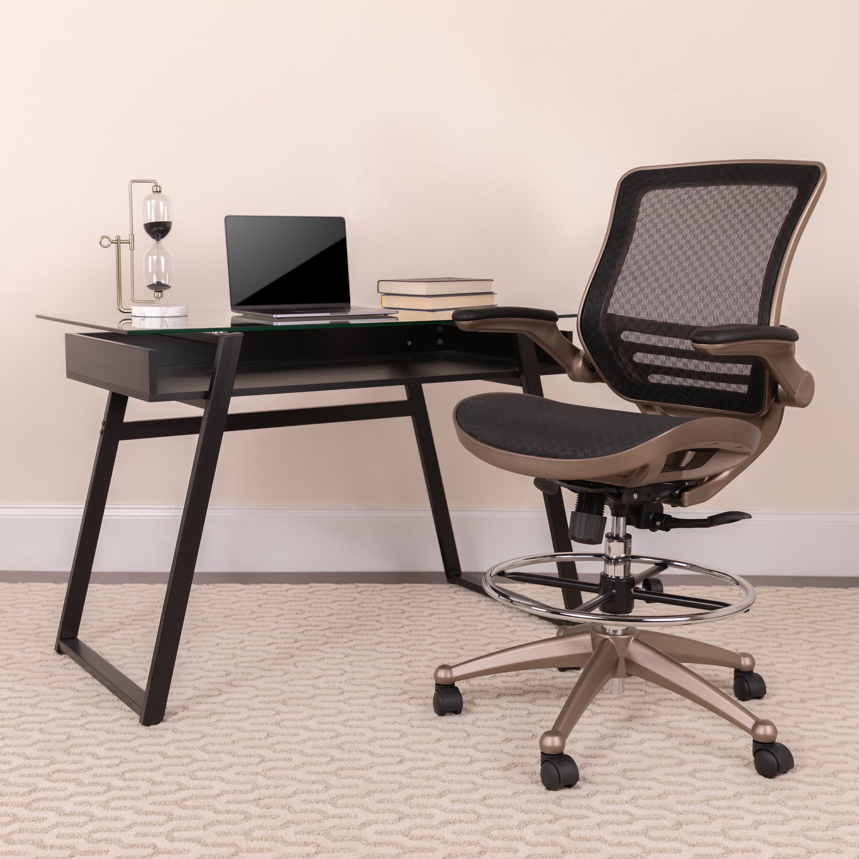 Mid Back Transparent Mesh Drafting Chair with Flip Up Arms Tall