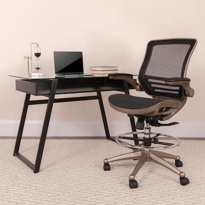 Mid-Back Transparent Mesh Drafting Chair with Flip-Up Arms - Tall Office Chair
