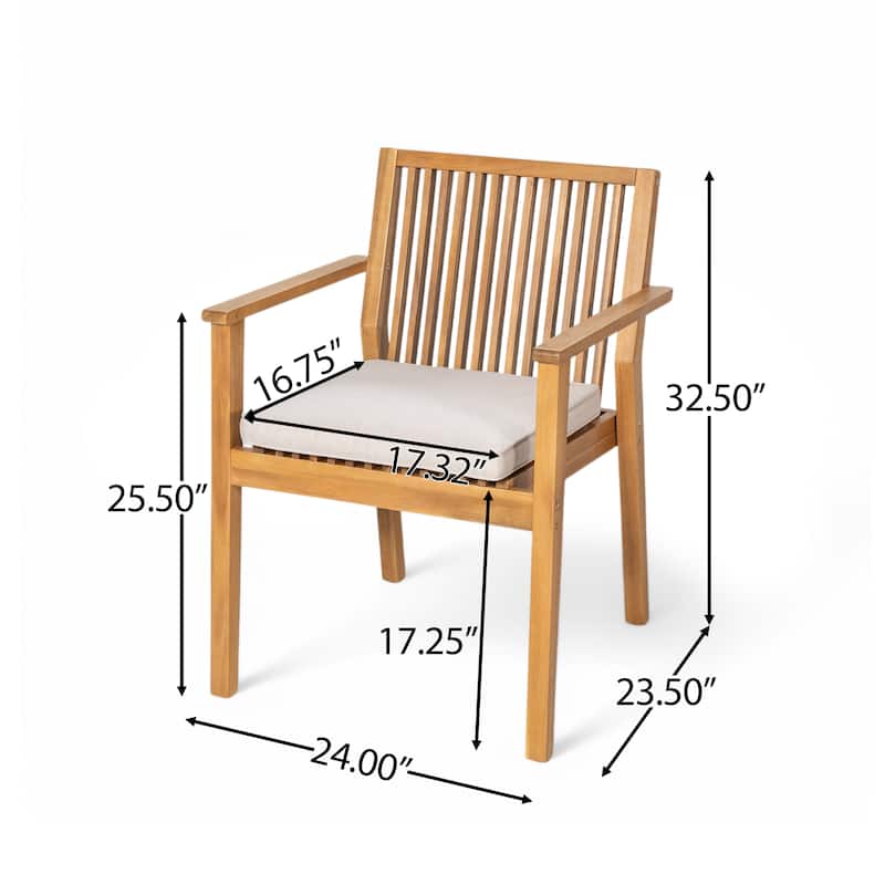 Patio Dining Chair Set of 2 - Sturdy Acacia Wood, Comfortable Waterproof Seating, 400 lbs Capacity, Brown Color Frame