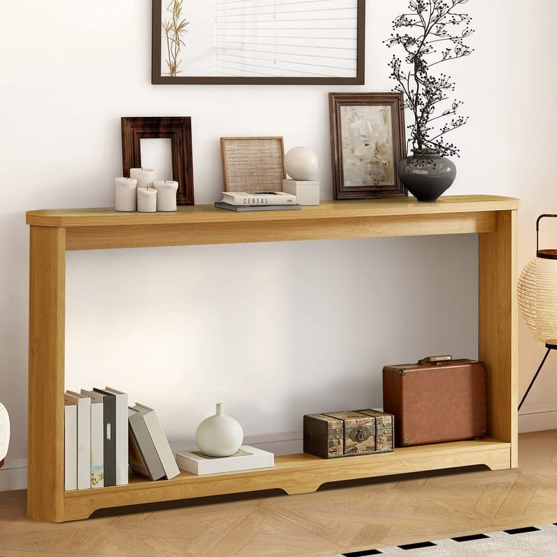 70.1" Narrow Wooden Sofa Table with Corrugated Texture for Entranceways and Living Room Décor