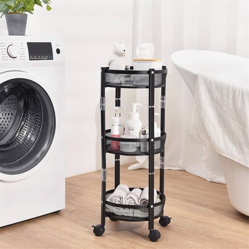 3 Tier Metal Storage Rolling Cart Foldable Utility Cart - 11.02"D x 11.02"W x 28.3"H