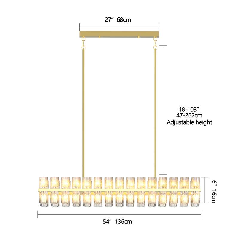 54in Gold Rectangle Crystal Chandelier