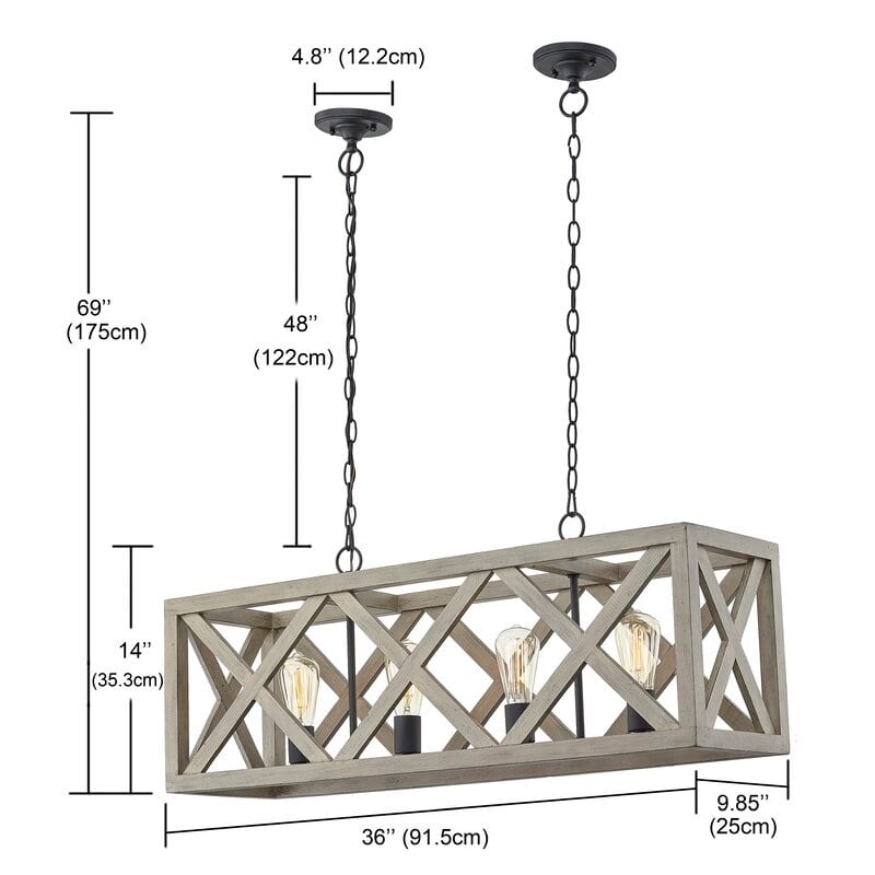 4 Light Anchor Grey Oak And Matte Black Pendant - 36"x9.85"x14"
