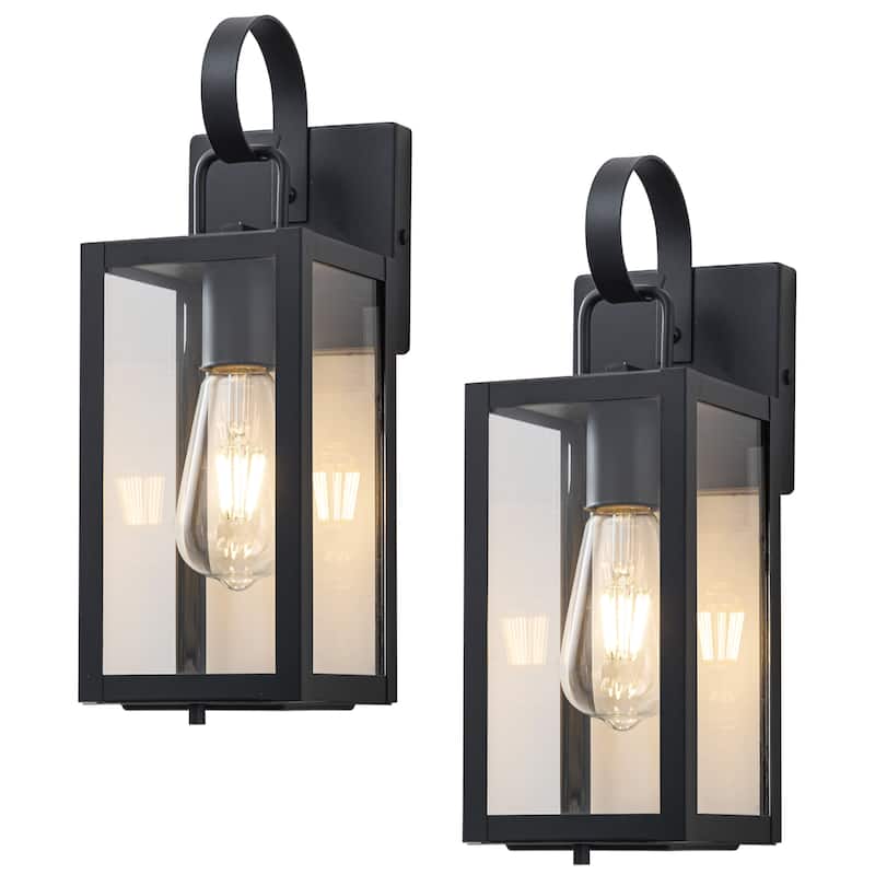 C Cattleya 2-Pack Matte Black Outdoor Wall Lights with Closed Bottom and Clear Glass Shade - Matte-Black
