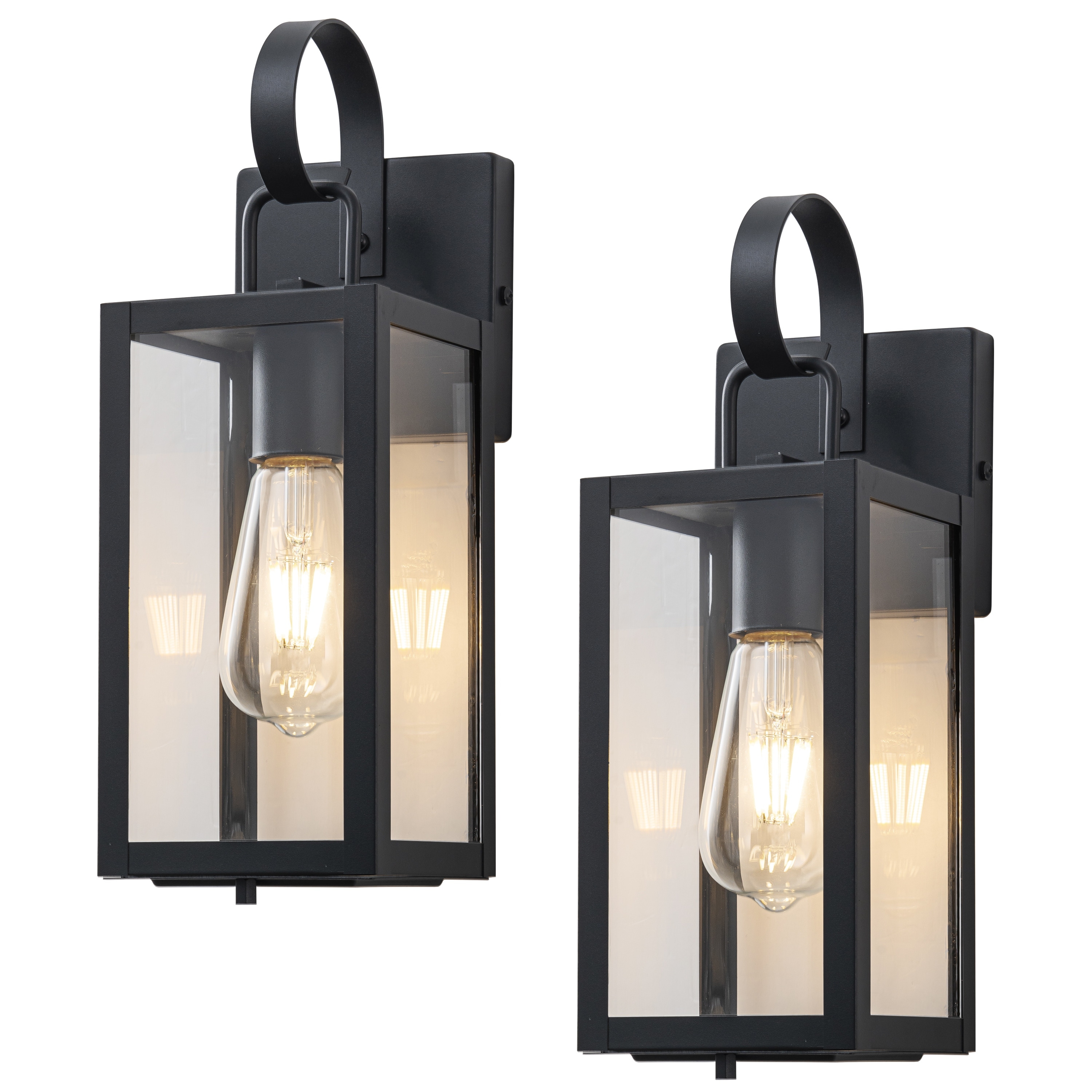 C Cattleya 2-Pack Matte Black Outdoor Wall Lights with Closed Bottom and Clear Glass Shade