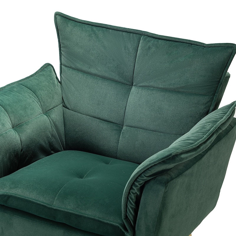 1ida Modern Velvet Tufted Padded Cushion Armchair with Golden Metal Legs by HULALA HOME