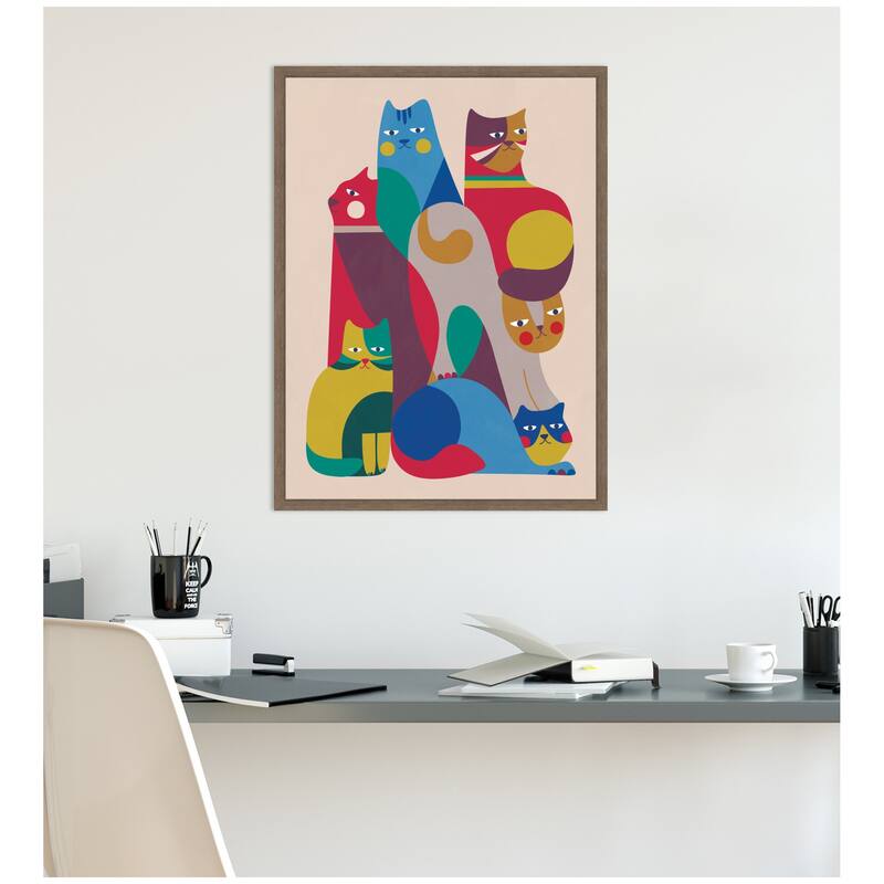 Kate and Laurel Abstract Retro Modern Cats 02 by Rachel Lee Framed Canvas Wall Art Print