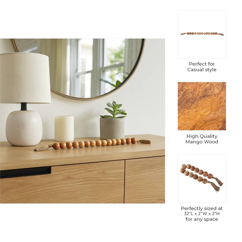 Mango Wood Jute Tassel Beaded Garland - 32"