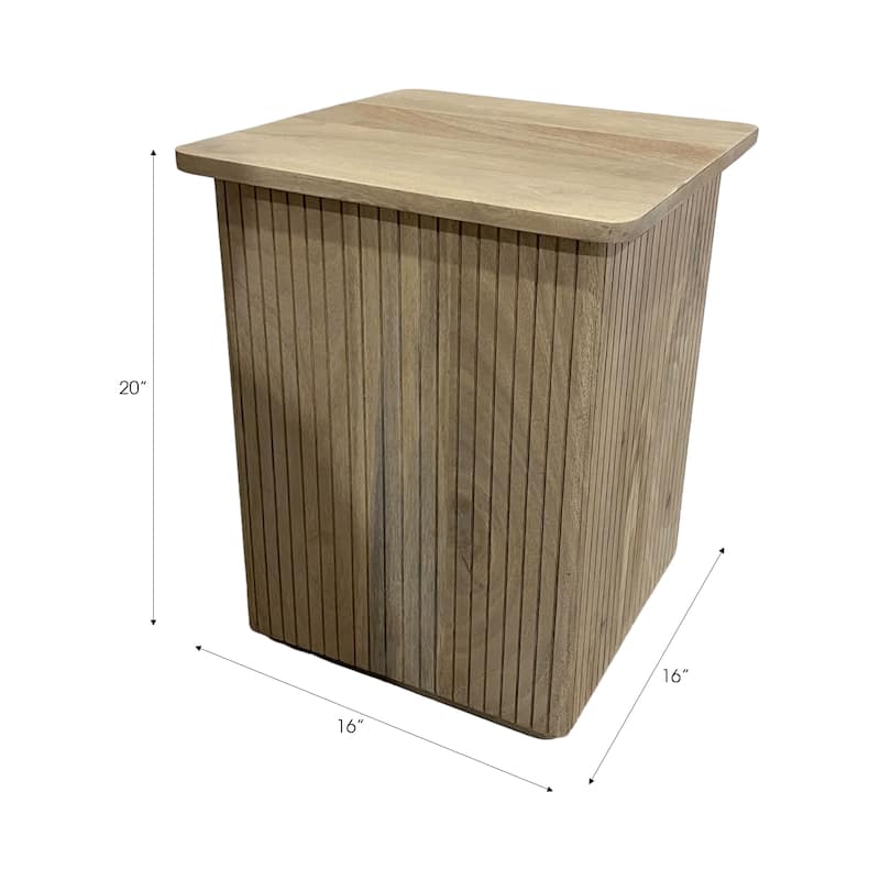 Mango Wood Accent Table Slatted Panel Design Casual Style - 20" Brown - 16" x 16" x 20"