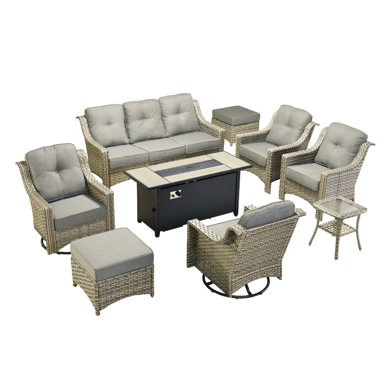 OVIOS 9 Pieces Outdoor Swivel Chairs Set with 54" Fire Table​