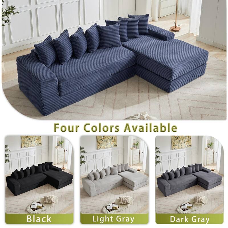 Corduroy L-shaped Chaise Sectional Sofa Convertible Sleeper Sofa Bed