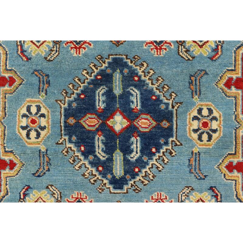 Rustic Kazak Helena Blue/Beige Wool Rug - 3'1'' x 4'10''