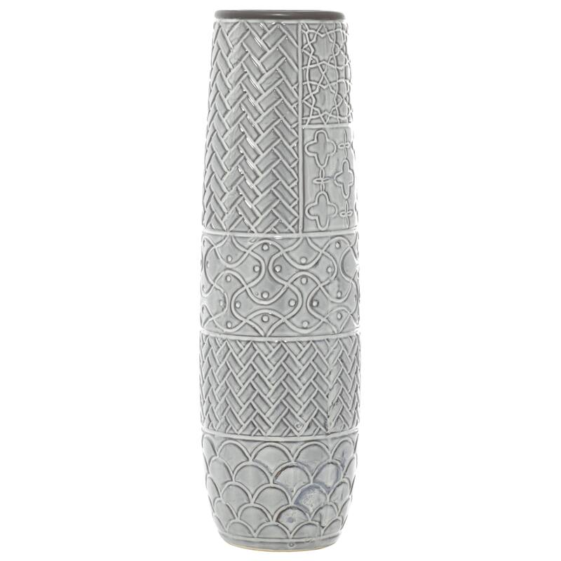 Ceramic Vase with Varying Patterns - Gray - Roche River Decor - 7"W, 22"H