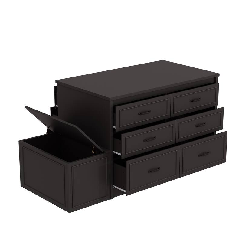 White Dresser with Seat and Storage 6 Drawer Closet Island Cabinet Bedroom Organization Bench