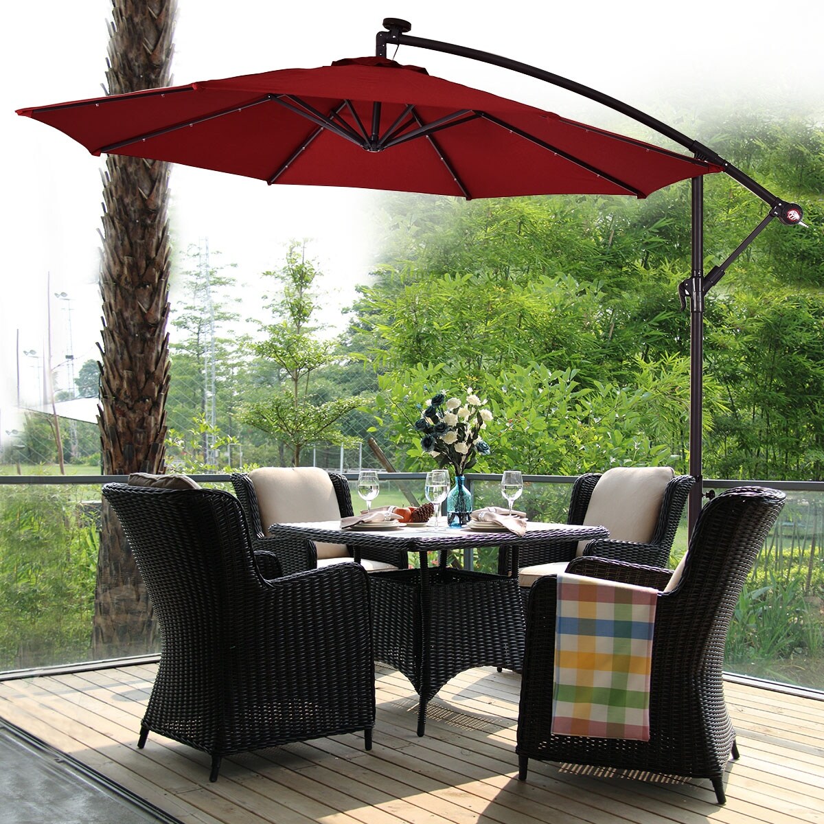 Costway 10 Patio Umbrella With Solar Led Lights And Base 15801774 Solar Led Lights And Base