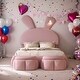 preview thumbnail 12 of 20, Velvet Upholstered Twin Platform Bed with Cartoon Ears Shaped Headboard and Light Design Pink