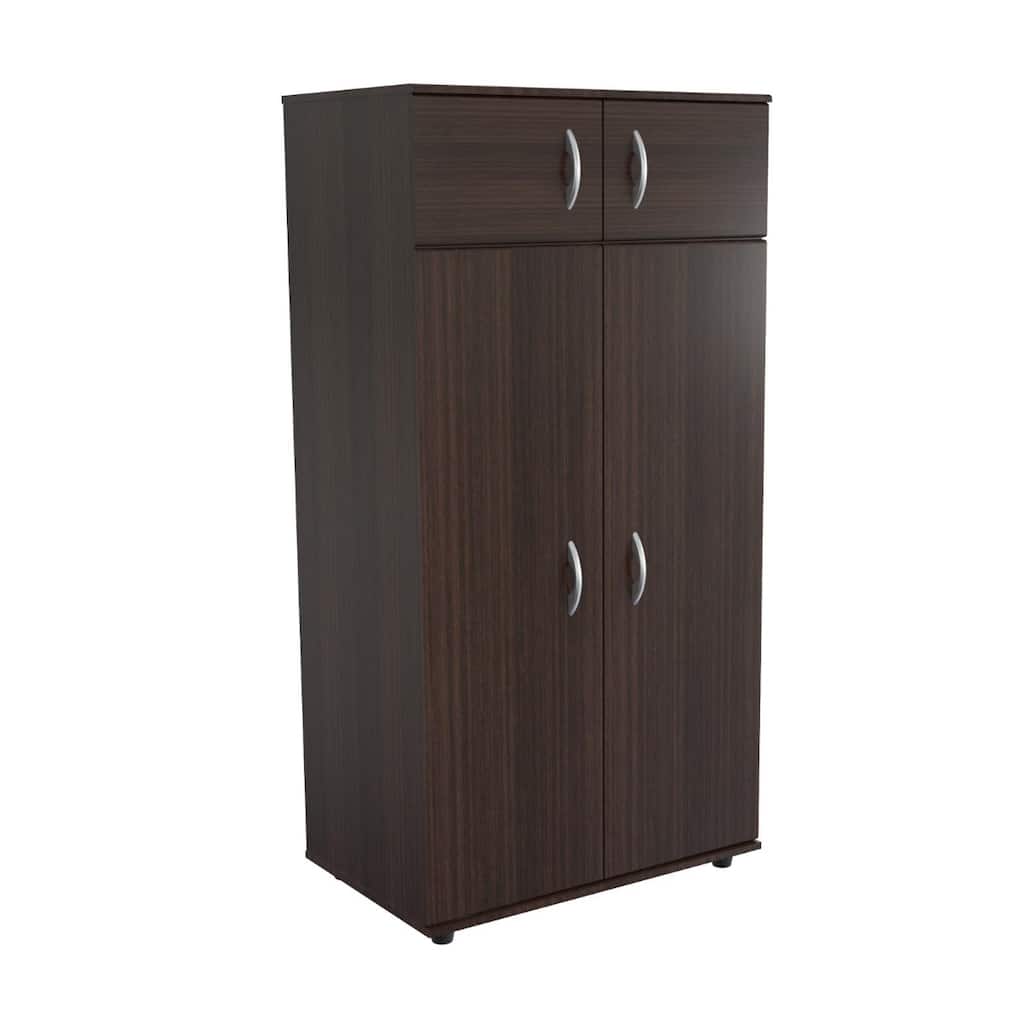 Espresso Melamine Contemporary Vertical Combo Dresser with Mirror and Doors