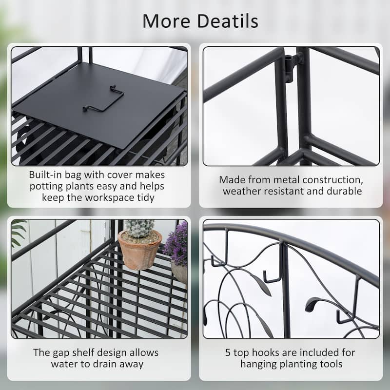 Outsunny Folding Potting Bench Table, Metal Garden Workstation, Work Bench with Large Built-in Bag with Cover