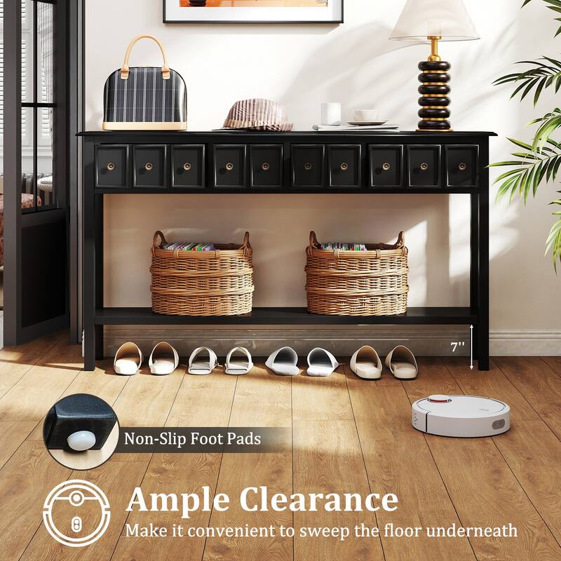 Gymax 60'' Long Narrow Console Table w/4 Drawers & Open Storage Shelf