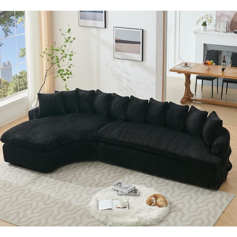 Modern L-Shaped Corduroy 4-Seat Modular Sectional Sofa with Curved Design and Back Cushions for Living Room