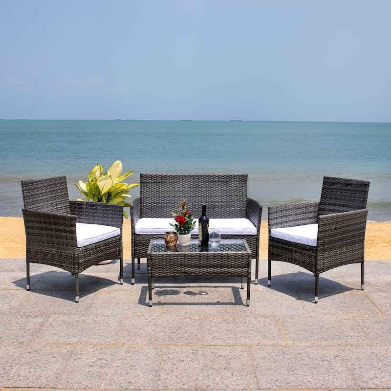 SAFAVIEH Outdoor Amiyah 4-Piece Conversation Patio Set - 42W x 33D x 23H