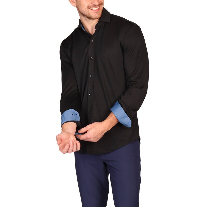 Tailorbyrd Men's Classic Fit Modal Button-Down Shirt - Black - XL