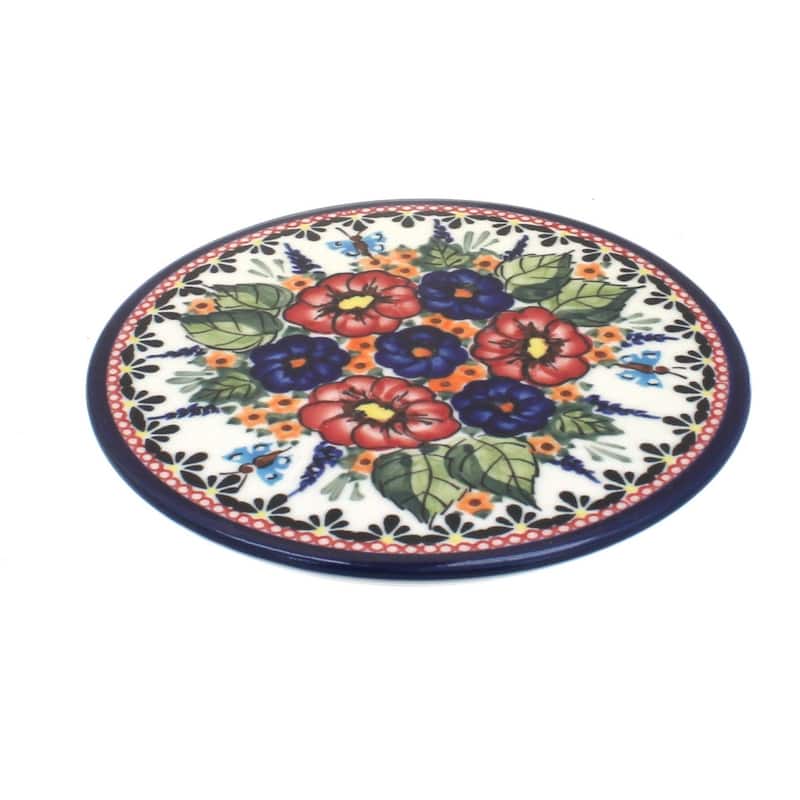 Blue Rose Polish Pottery 1012 Zaklady Trivet - Floral Butterfly