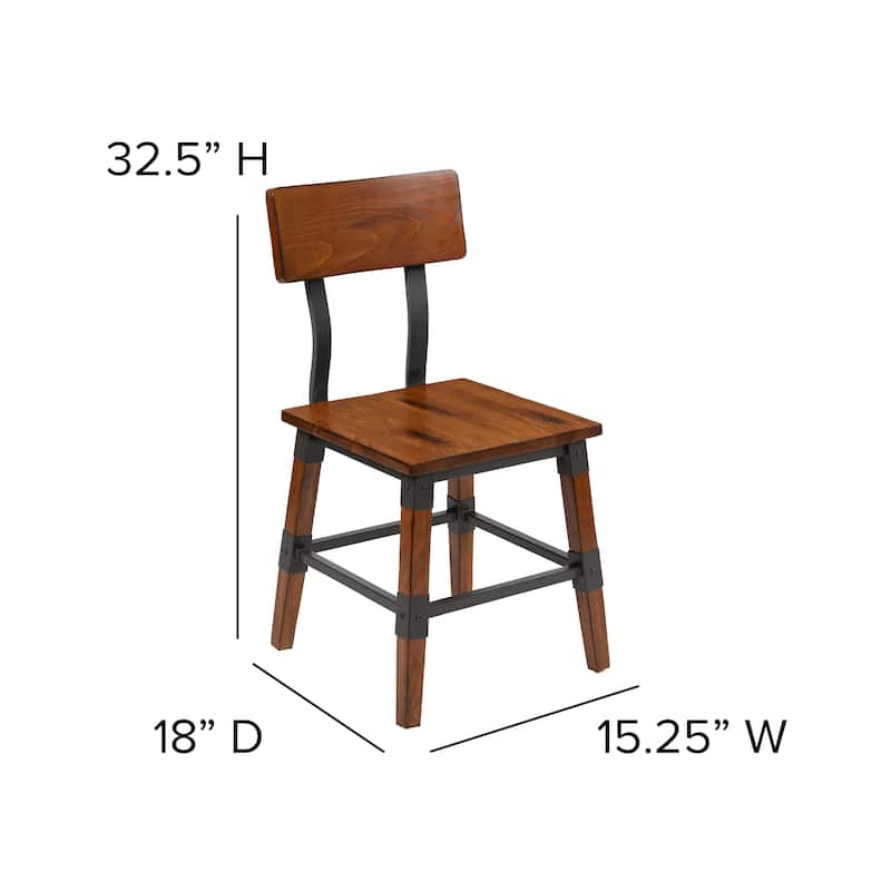 2 Pack Commercial Grade Rustic Antique Industrial Style Wood Dining Chair
