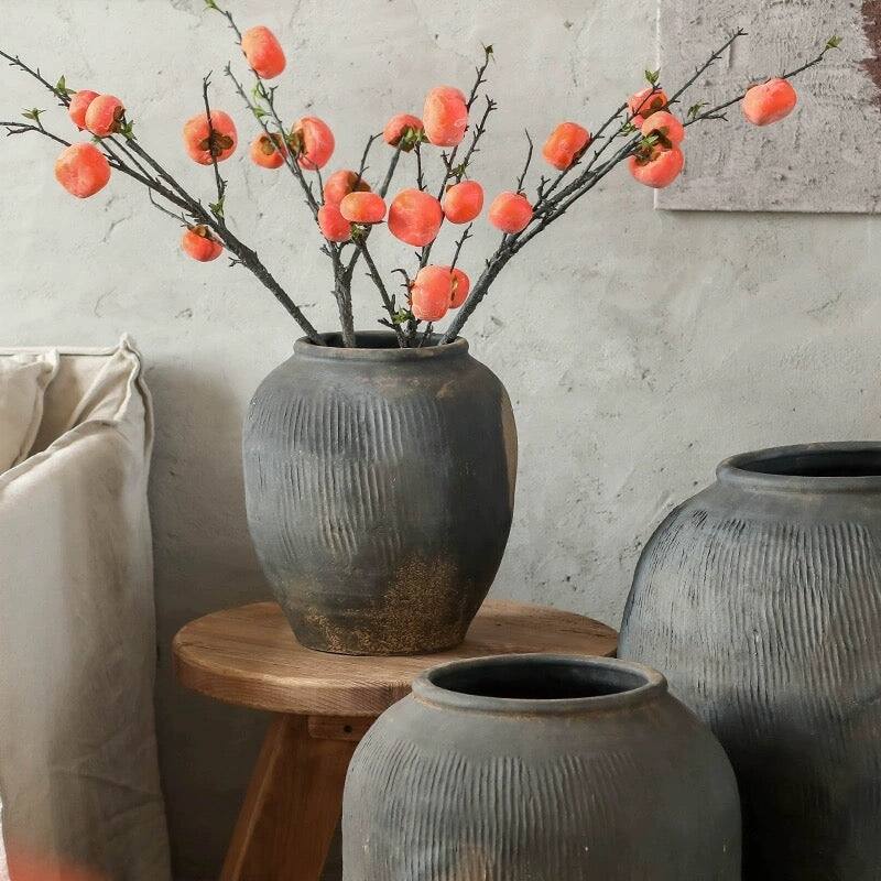 RusticReach Round Earthnware Gray Pot