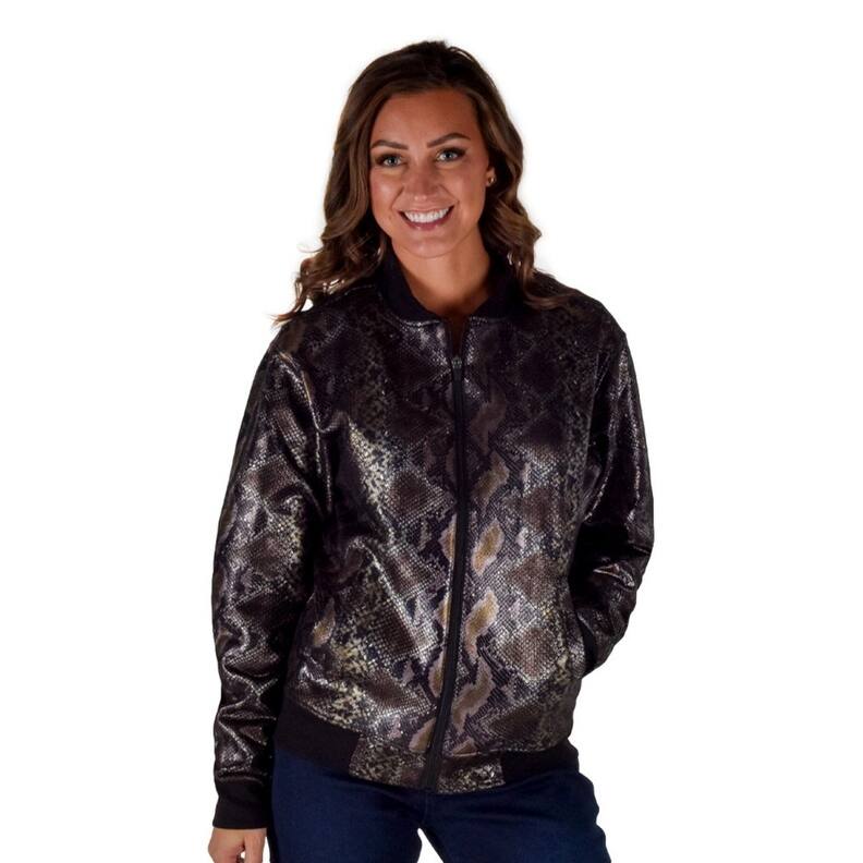 Cowgirl Tuff Western Jacket Womens Snakeskin Print Zip Black 100733