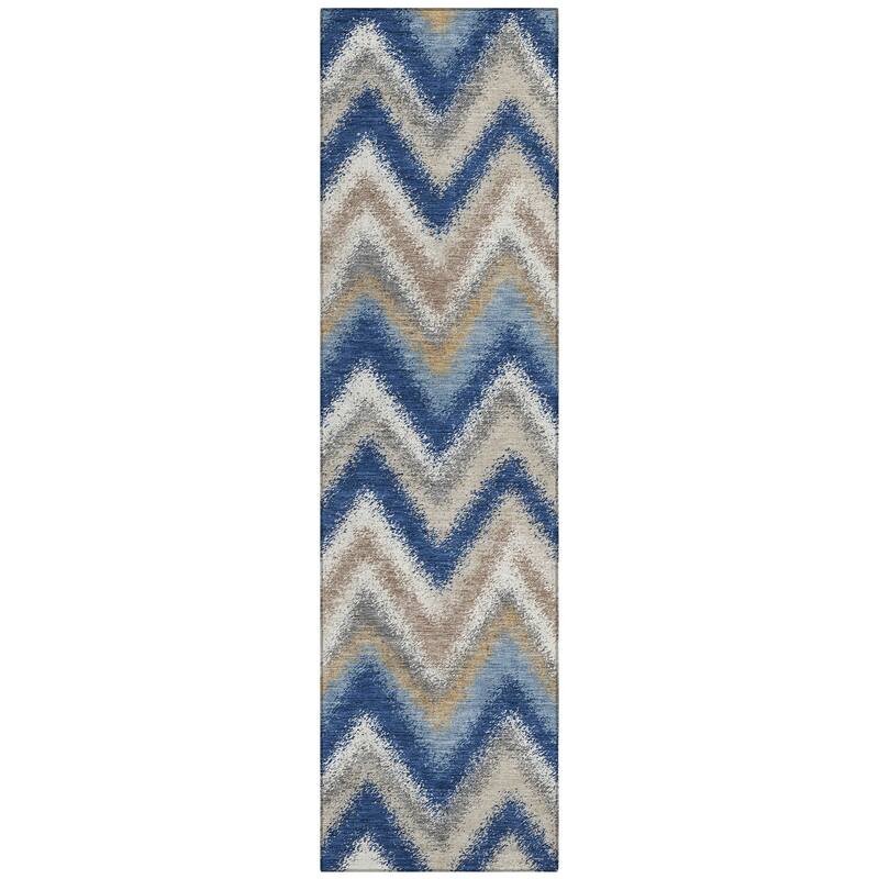 Machine Washable Indoor/ Outdoor Modern Chevron Chantille Rug