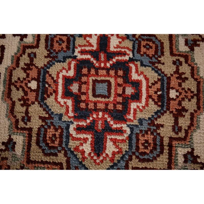 Ivory Geometric Heriz Serapi Oriental Runner Rug Handmade Wool Carpet - 2'7"x 8'1"
