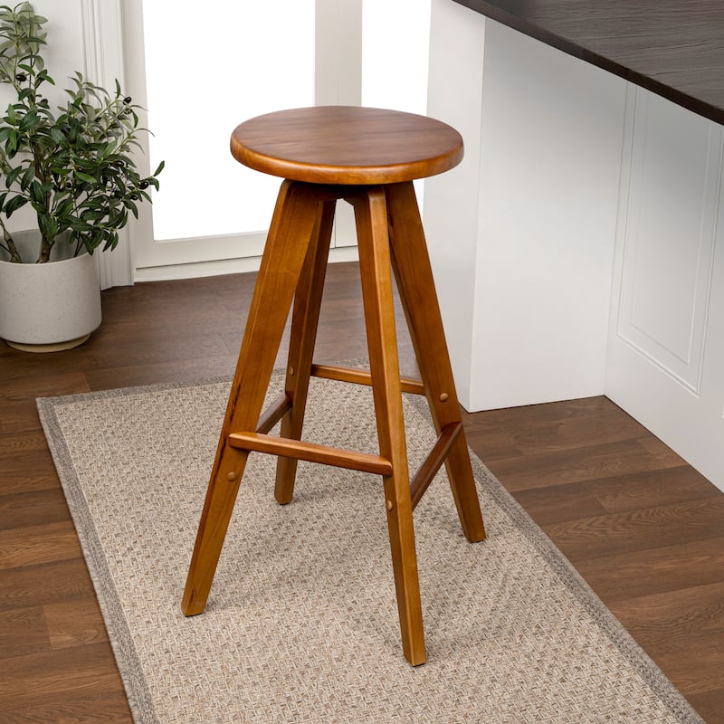 Ceren Round Solid Wood Backless Stool, By JONATHAN Y - Bar Height - Walnut Brown