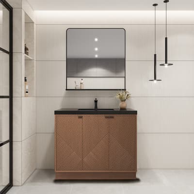 Milano 42" Freestanding (R) Bathroom Vanity with Black Acrylic Sink