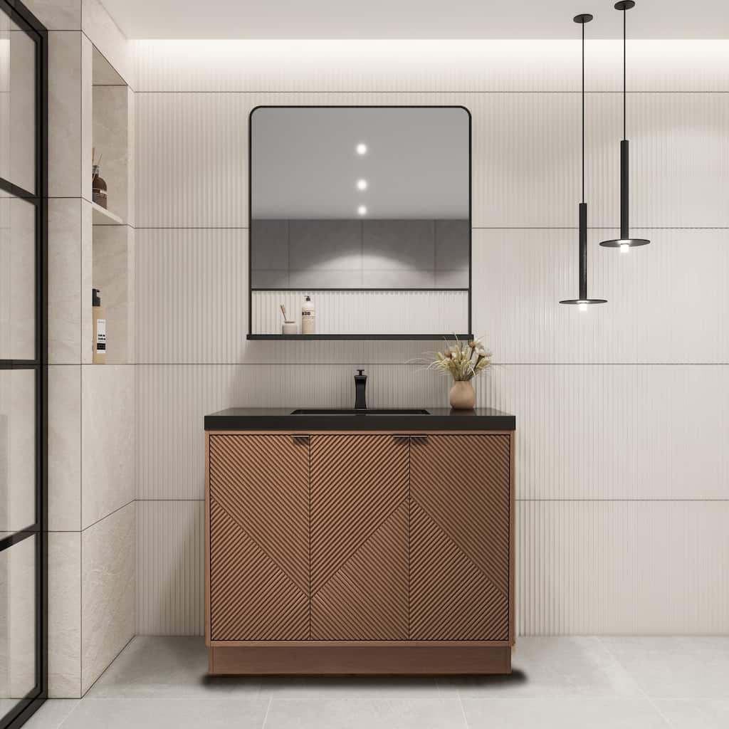 Milano 42" Freestanding (R) Bathroom Vanity with Black Acrylic Sink