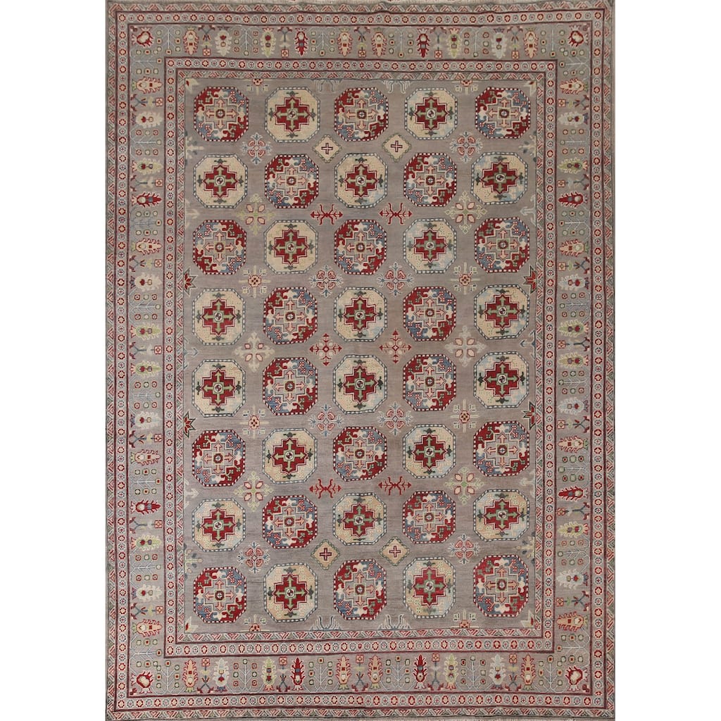 All-Over Gray Kazak Oriental Area Rug Handmade Wool Carpet - 8'5"x 11'0"