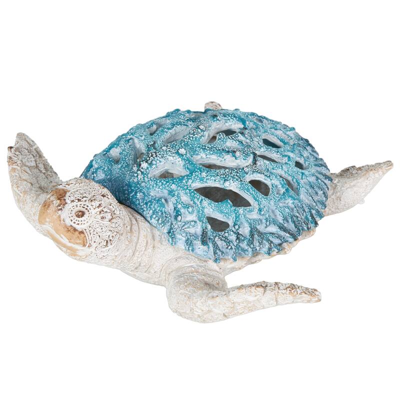 Polystone Textured Swimming Sea Turtle Decorative Sculpture with Red Shell - Reb or Blue - Blue