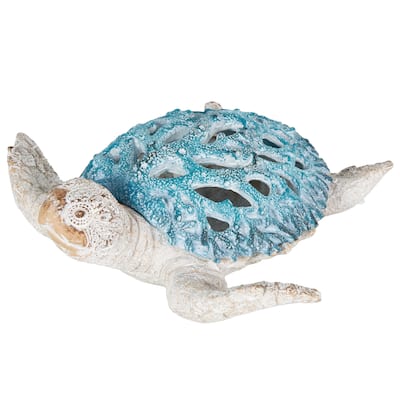 Polystone Textured Swimming Sea Turtle Decorative Sculpture with Red Shell - Reb or Blue