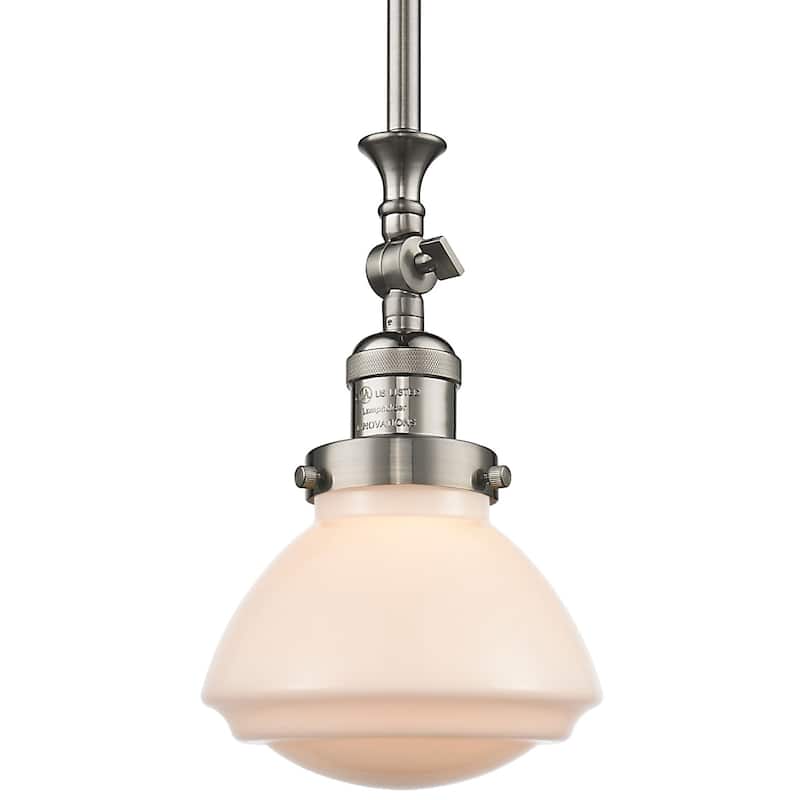 Innovations Lighting Olean 7" Wide Mini Rod Hung Adjustable Pendant - Brushed Satin Nickel / Matte White