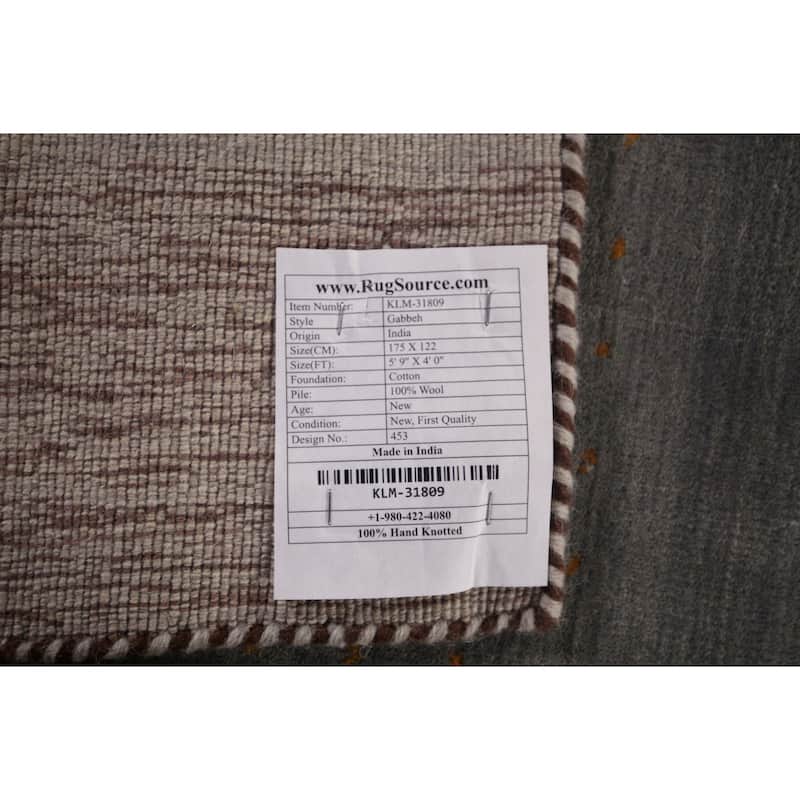 Tribal Gabbeh Oriental Accent Rug Handmade Grey Wool Carpet - 4'0"x 5'9"