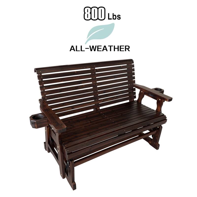 Patio Glider with Cup Holders, High Roll Back and Deep Contoured Seat