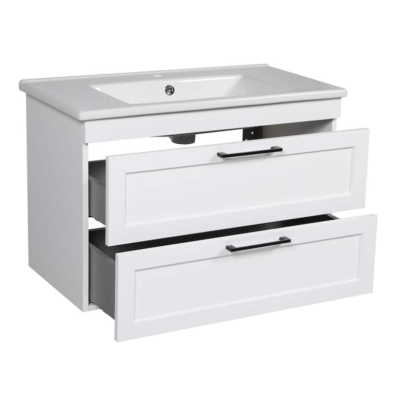 Modern Wall-Mounted Bathroom Vanity with Washbasin Palm Beach White High Gloss Non-Toxic MDF-26"-Diamond 32"