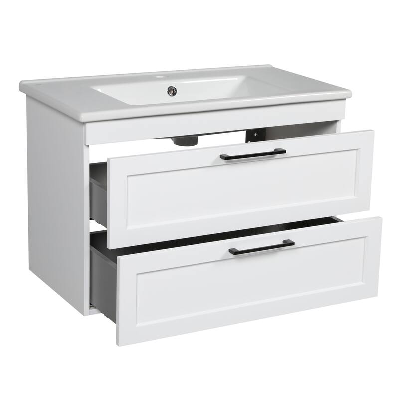 Modern Wall-Mounted Bathroom Vanity with Washbasin Palm Beach White High Gloss Non-Toxic MDF-26"-Omega R-line 32"