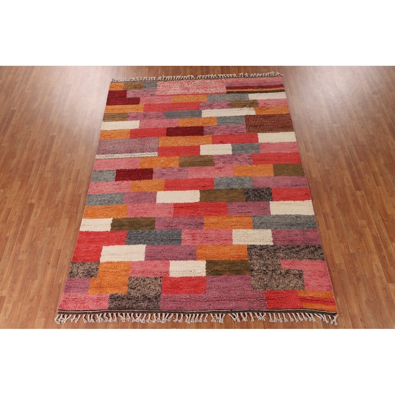 All-Over Plush Moroccan Area Rug Handmade Wool Carpet - 8'0" x 10'7"