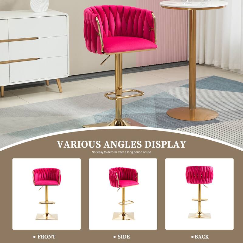 Velvet 360 Swivel Adjustable Height Lifting Vintage Bar Stools(set of 2) with Footrest